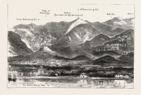 THE CRISIS IN THE EASTâ€îVOLO AND ITS ENVIRONS, SHOWING INSURGENTS' POSITION AND SPOT WHERE MR,