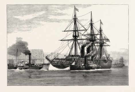 THE COLLISION BETWEEN THE GERMAN IRONCLADS IN THE CHANNEL: THE KONIG WILHELM BEING TOWED INTO
