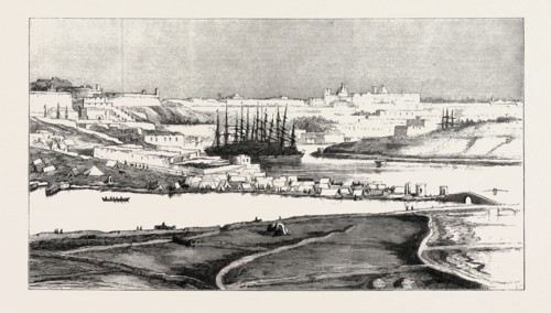 OUR INDIAN CONTINGENT AT MALTA: VALETTA INDIAN ENCAMPMENT, AND TRANSPORT VESSELS IN THE QUARANTINE