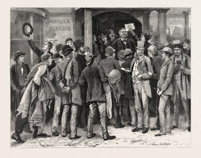 DRAWN BY ARTHUR HOPKINS, GATHERING, GROUP, engraving 1884, life in Britain, UK, britain, british,