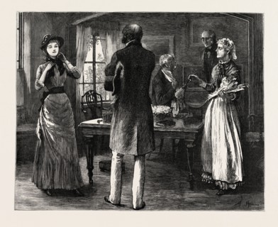 DRAWN BY ARTHUR HOPKINS, INTERIOR, engraving 1884, life in Britain, UK, britain, british, europe,