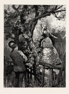DRAWN BY ARTHUR HOPKINS, GREETING, engraving 1884, life in Britain, UK, britain, british, europe,