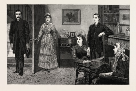 DRAWN BY JOHN CHARLTON,  INTERIOR, engraving 1884, life in Britain, UK, britain, british, europe,