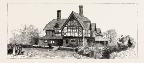 THE SANDRINGHAM CLUB, WEST NEWTON, NORFOLK, EXTERIOR, engraving 1884, UK, britain, british, europe,