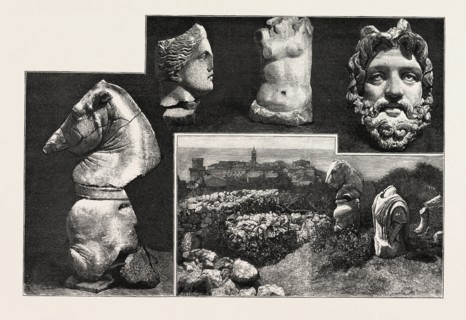 DISCOVERY OF ROMAN REMAINS AT CIVITA LAVINIA THE ANCIENT LANUVIUM, ITALY, engraving 1884