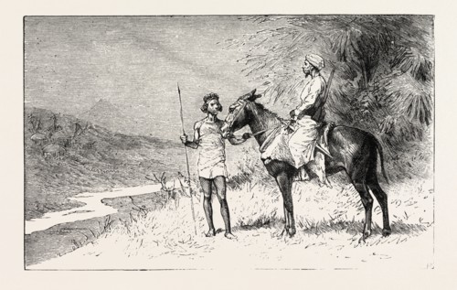 BUT A SLAVE-HUNTER DISCOVERED HER VILLAGE, engraving 1884, SLAVE TRADE, SLAVE, SLAVERY, SLAVES,