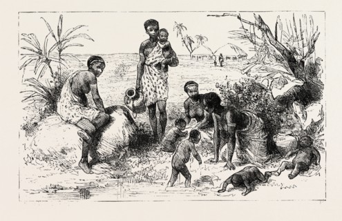 SHE LIVED BY AN ABYSSINIAN RIVER, engraving 1884, SLAVE TRADE, SLAVE, SLAVERY, SLAVES, SOCIAL