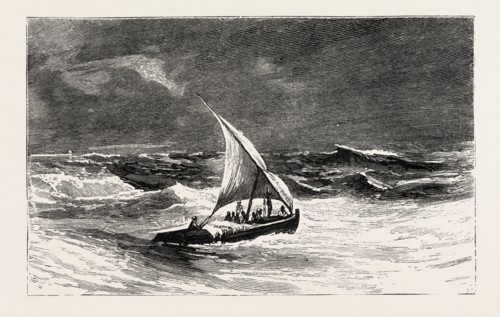 AND SMUGGLED ACROSS TO JEDDAH IN A SLAVE DHOW, engraving 1884, SLAVE TRADE, SLAVE, SLAVERY, SLAVES,