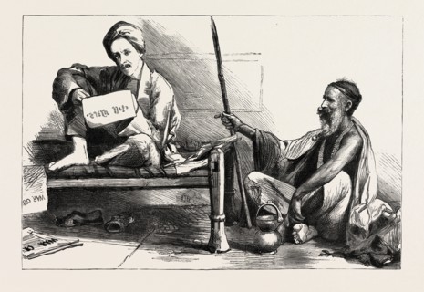 THE INDIAN FAKIR AND HIS MODERN IMITATOR MAJOR TUCKER, OF THE SALVATION ARMY, engraving 1884