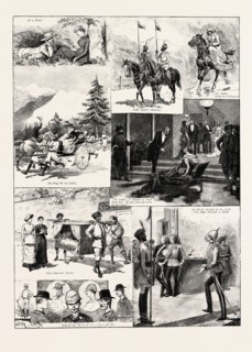SIMLA, INDIA, UP IN THE HILLS, engraving 1884