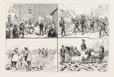 GERMAN MILITARY, GERMANY, Country Carts Requisitioned for Transport Service Leaving Dusseldorf by