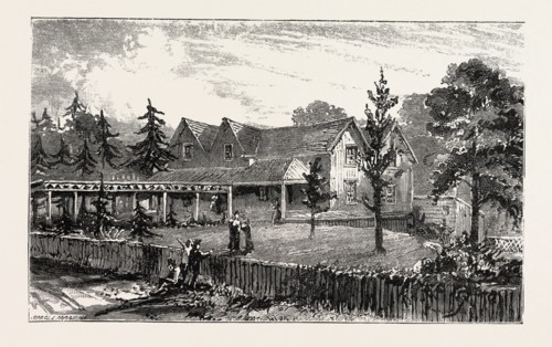 RESIDENCE OF MRS  HUGHES NEW RUGBY TENNESEE, ENGRAVING 1884, US, USA, America, United States