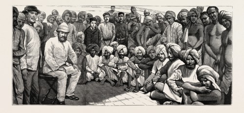 LANDED AT DEMERARA, SOUTH AMERICA, Guyana, SOUTH AMERICA, EAST INDIAN IMMIGRANTS, ENGRAVING 1884