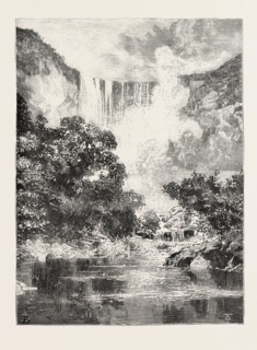 THE KAIETEUR FALLS, BRITISH GUIANA, ENGRAVING 1884, a high-volume waterfall on the Potaro River in