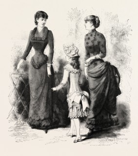SUMMER COSTUMES, FASHION, ENGRAVING 1884, UK, britain, british, europe, united kingdom, great