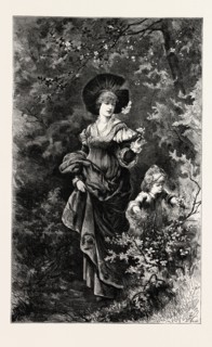 Mother and child on a walk, ENGRAVING 1882