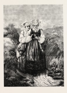 SWEDISH PEASANT GIRLS, ENGRAVING 1882, EUROPEAN, SWEDEN
