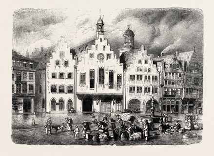 The  Romer at Frankfort Germany,  ENGRAVING 1882