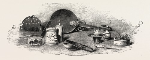 Ancient Roman Toilet Articles from Pompeii, engraving 1882