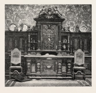CARVED SIDEBOARD FOR A DINING ROOM,  ENGRAVING 1882