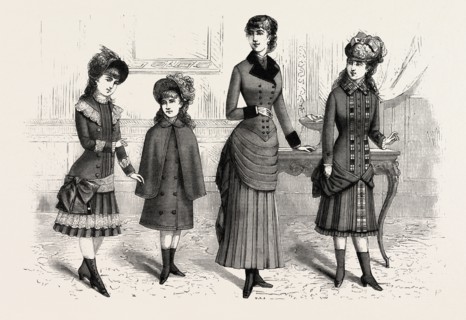 GIRLS' WINTER COSTUMES,  FASHION, ENGRAVING 1882