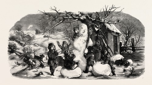Building up a Snow Man, ENGRAVING 1882