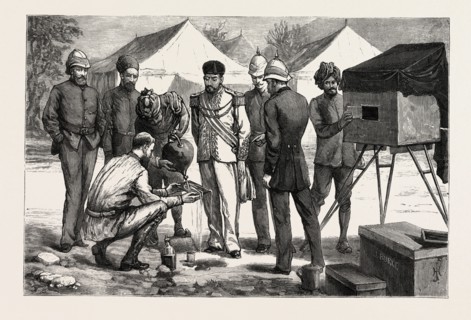 FIXING THE NEGATIVE, MR. BURKE POSING THE AMEER, THE AMEER YAKOOB KHAN AT GANDAMAK, AFGHAN WAR,