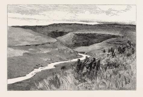 THE ROAD TO THE UMLATOOZI RIVER, ZULU WAR, ENGRAVING 1879