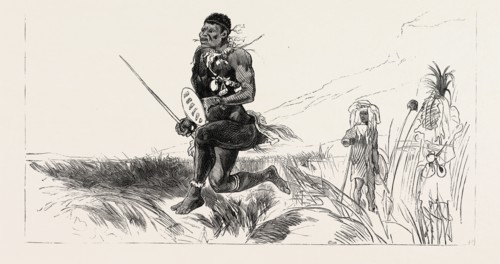SWAZI KAFFIR CAPTAIN WHITE'S NATIVE BATTALION LEAVING COL. WOOD'S ENCAMPMENT ON A SCOUTING