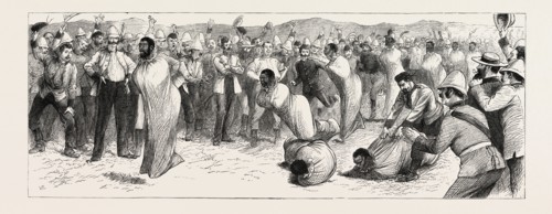 SACK RACE, THE ZULU WAR, ENGRAVING 1879