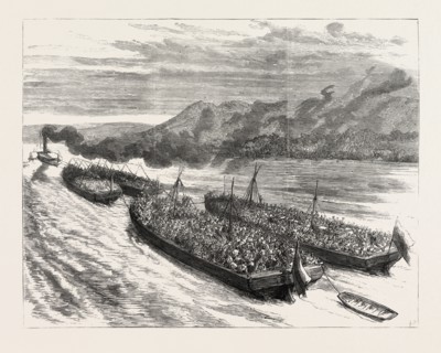 THE LAST OF THE RUSSIANS IN EASTERN ROUMELIA RUSSIAN TROOPS PASSING DOWN THE DANUBE, NEAR GALATZ,