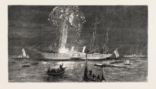 THE ROYAL YACHT SQUADRON REGATTA AT COWES  THE PRINCE OF WALES'S YACHT  OSBORNE  ILLUMINATED,