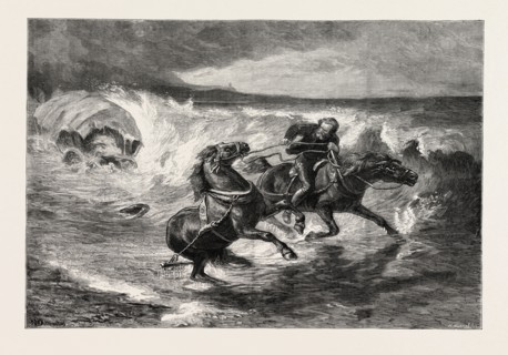 CAUGHT BY THE TIDE, ENGRAVING 1879