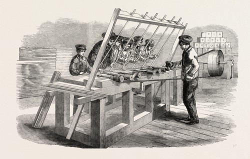 DRILLING MACHINE, THE GREAT EXHIBITION, LONDON, UK, 1851 engraving
