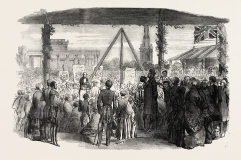 FOUNDING OF A HINDOO FEMALE SCHOOL IN CORNWALLIS SQUARE, AT CALCUTTA, INDIA, 1851 engraving