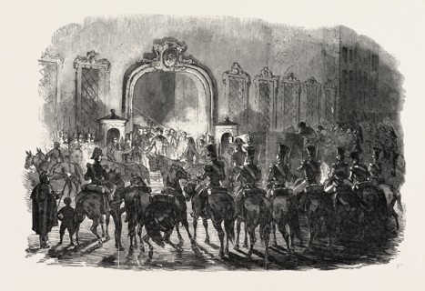 NARVAEZ LEAVING MADRID, SPAIN, 1851 engraving