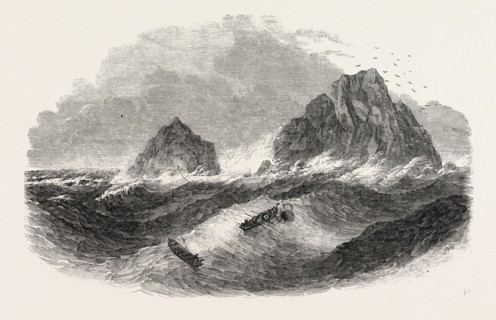 WRECK OF THE NEW COMMERCIAL BRIG, ON THE BRISSON ROCKS, ON THE COAST OF CORNWALL, UK. THE RESCUE,