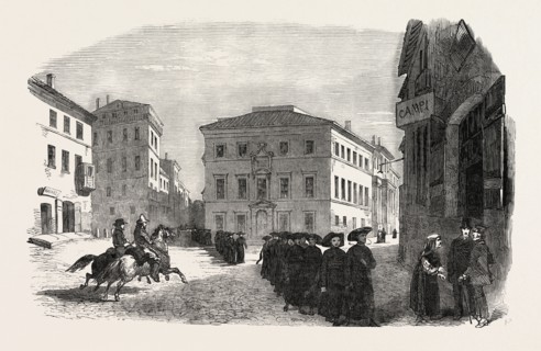 COLLEGE OF THE PROPAGANDA AT ROME, SKETCHED FROM THE PIAZZA DI SPAGNA, ITALY, 1851 engraving