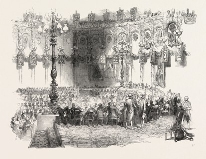 THE BANQUET IN THE KING'S ROOM, MANSION HOUSE DUBLIN, IRELAND, 1851 engraving
