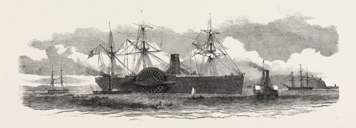 THE UNITED STATES MAIL STEAMSHIP THE ATLANTIC BEING TOWED TO HER MOORINGS OPPOSITE HAULBOWLINE,
