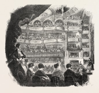 THE ITALIAN OPERA HOUSE AT PARIS, FRANCE, 1851 engraving