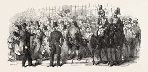 OPENING OF PARLIAMENT: SKETCH FROM THE LINE OF THE ROYAL PROCESSION, LONDON, UK, 1851 engraving