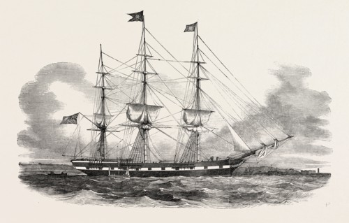 THE SHIP HIBERNIA, BUILT AT QUEBEC, CANADA, 1851 engraving
