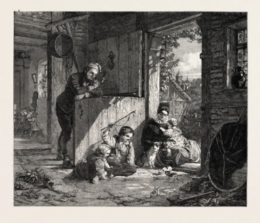 FAMILY HAPPINESS PAINTED BY E. MEYERHEIM, 19TH CENTURY GERMAN PAINTER, GERMANY, 1851 engraving