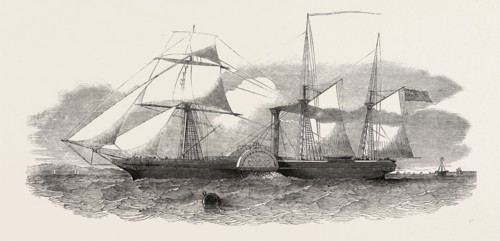 THE STEAM SHIP IBERIA, WITH CUNNINGHAM'S PATENT TOPSAIL, 1851 engraving