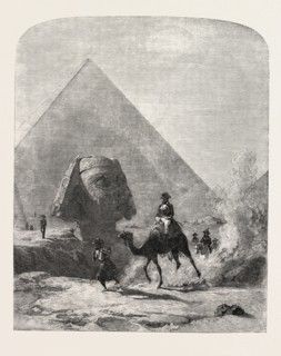 NAPOLEON IN EGYPT (FORTY CENTURIES LOOK DOWN UPON HIM) PAINTED BY KARL GIRARDET, 1851 engraving