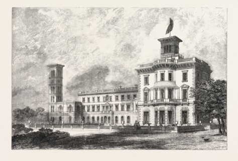 OSBORNE, HER MAJESTY'S MARINE RESIDENCE, ISLE OF WIGHT, THE TERRACE, 1851 engraving