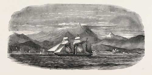 PORTO GRANDE, ST. VINCENT, THE BOSPHORUS STEAMER, 1851 engraving