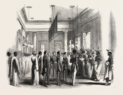 INTERVIEW OF THE NEW GOVERNOR OF CEYLON WITH THE NATIVE CHIEFS, AT KANDY, SRI LANKA, 1851 engraving