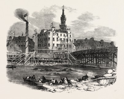 LAYING THE FIRST STONE OF TILE VICTORIA BRIDGE, GLASGOW, UK, 1851 engraving